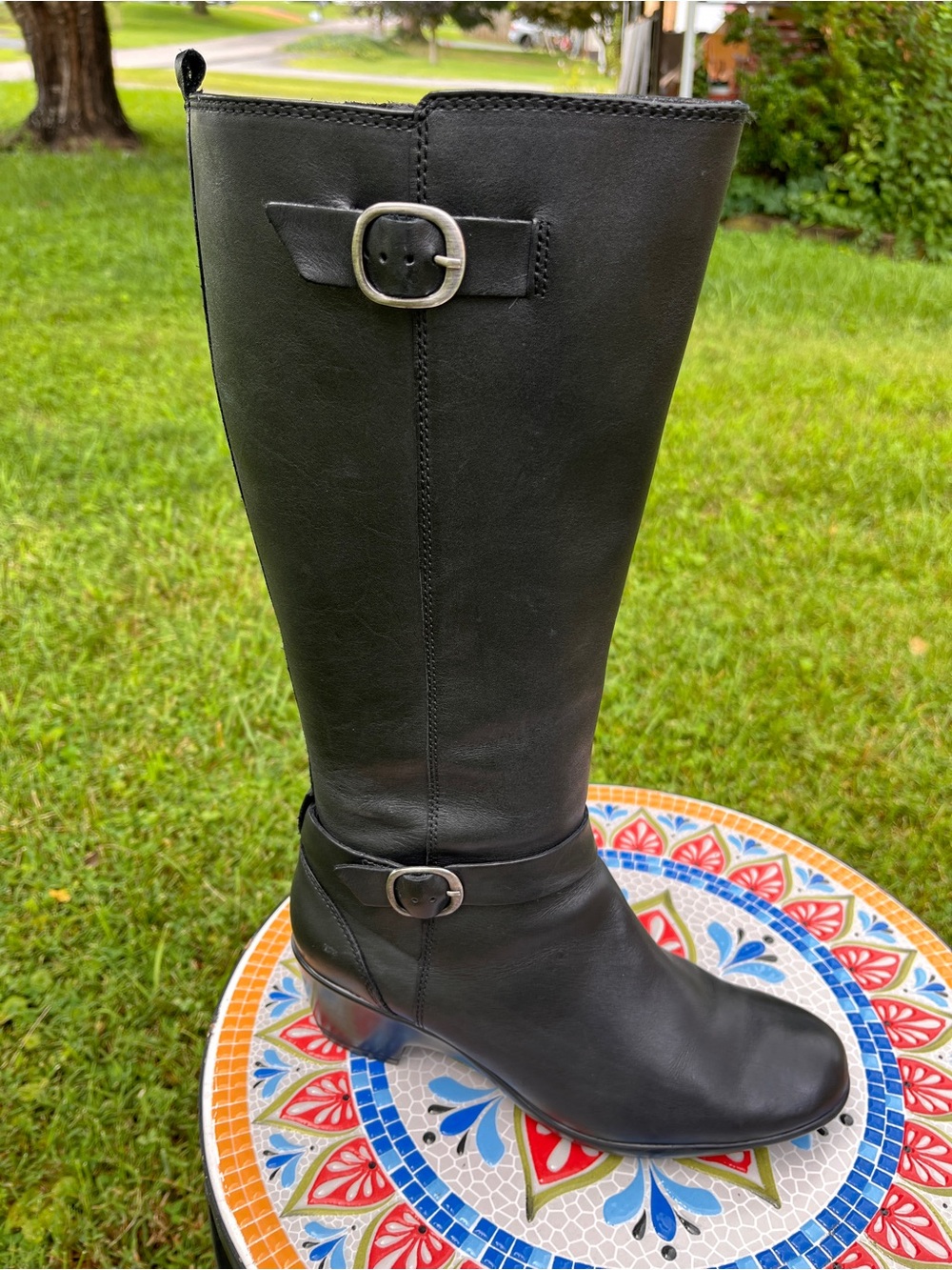 Clarks Malia Poplar Womens 9 M Knee High Boots Black Leather Double Buckles
